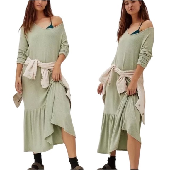 Anthropologie Saturday Sunday Boho Tiered Maxi Dress in Sage Green Sz. Medium - Picture 1 of 11